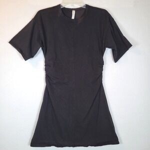 Daily Practice Anthropologie Womens Ruched Cotton Shirt Dress Size Medium Black